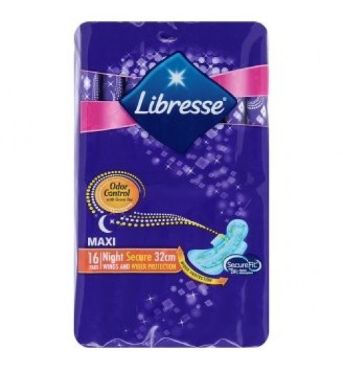 Libresse夜用和更安全厚装卫生巾32公分长并含绿茶香味 （有翼)